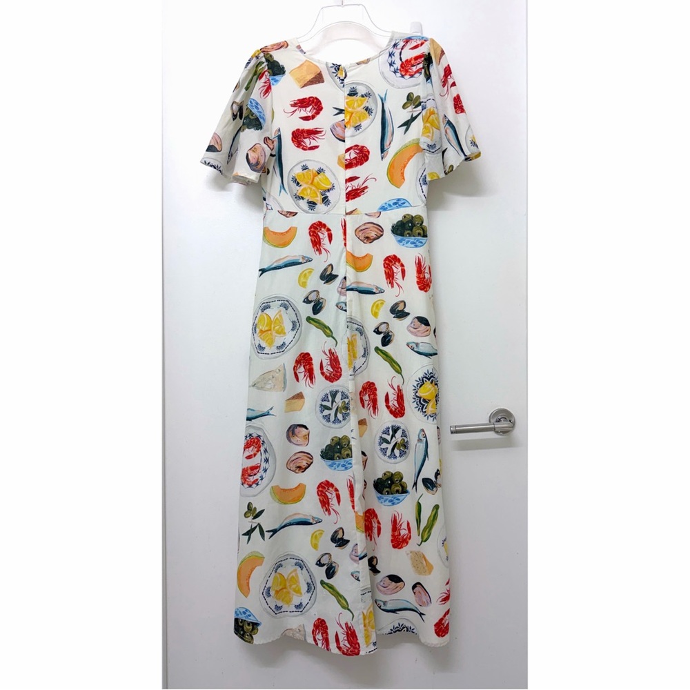 Lisa Says Gah Grace Food Print Midi Dress Tapas Ivory Lemon Olive Fruit S - Picture 9 of 16